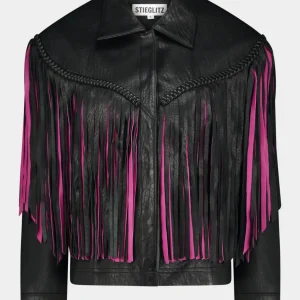 Sale STIEGLITZ Janez Leather Fringe Jacket | Black